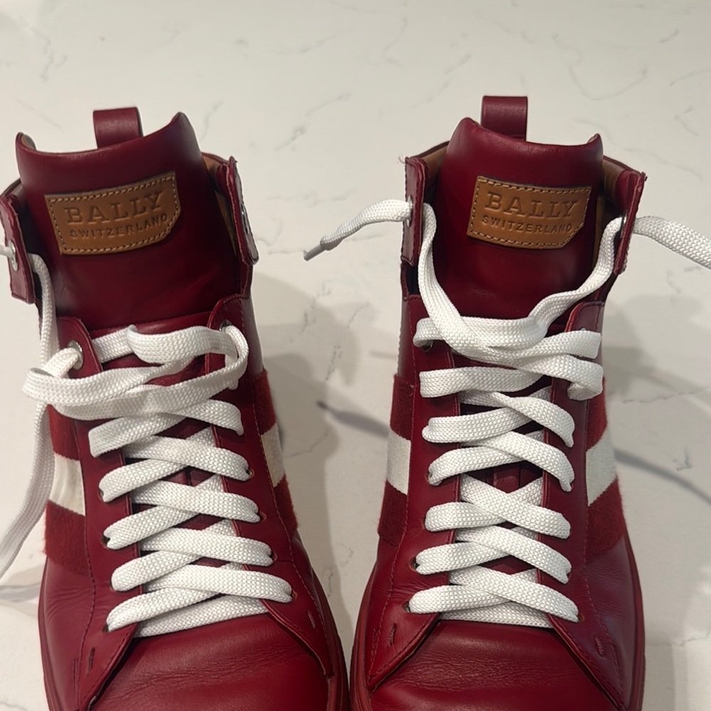 Bally Burgundy Leather Sneakers with White Laces